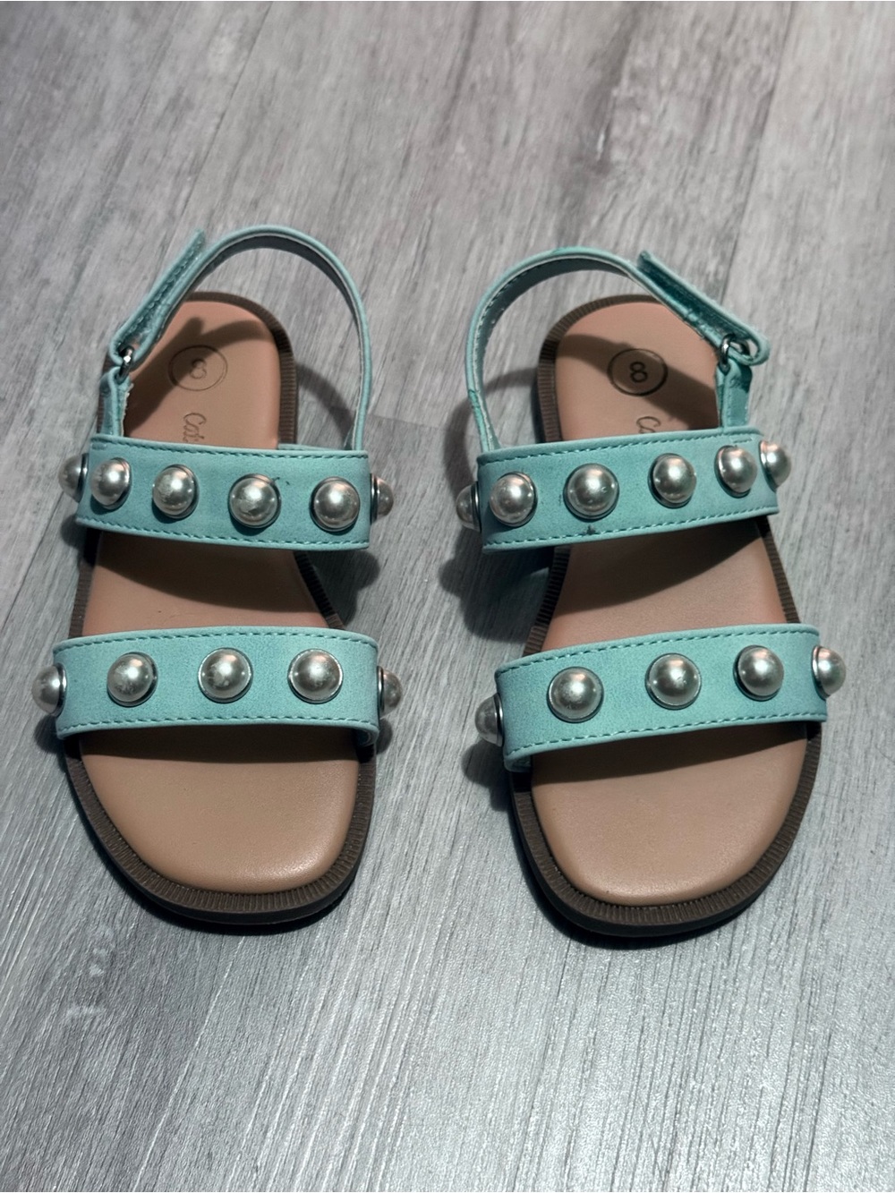Kids Teal Studded Strap Sandals - Casual Summer Shoes